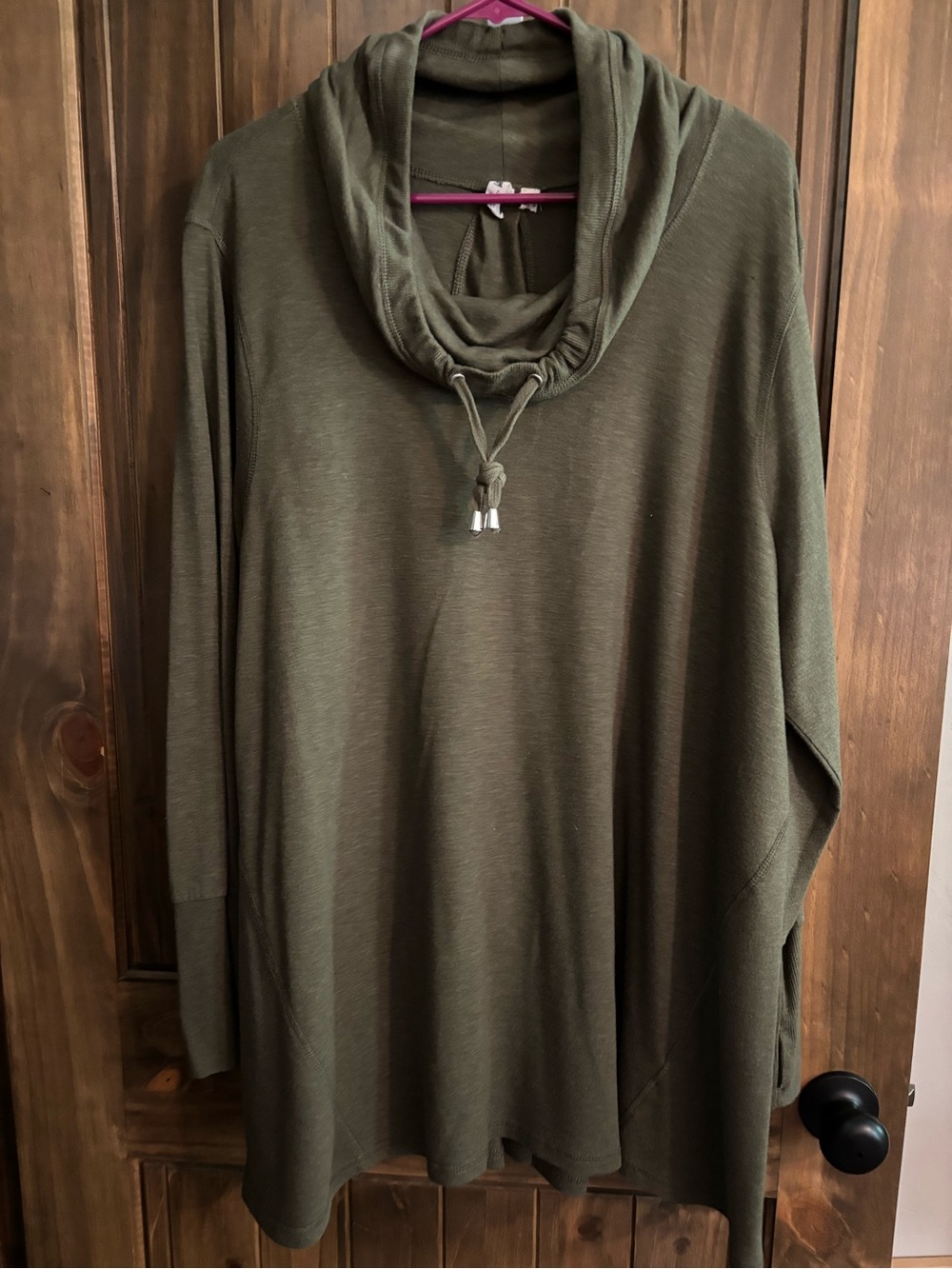Olive Green Cowl Neck Drawstring Tunic